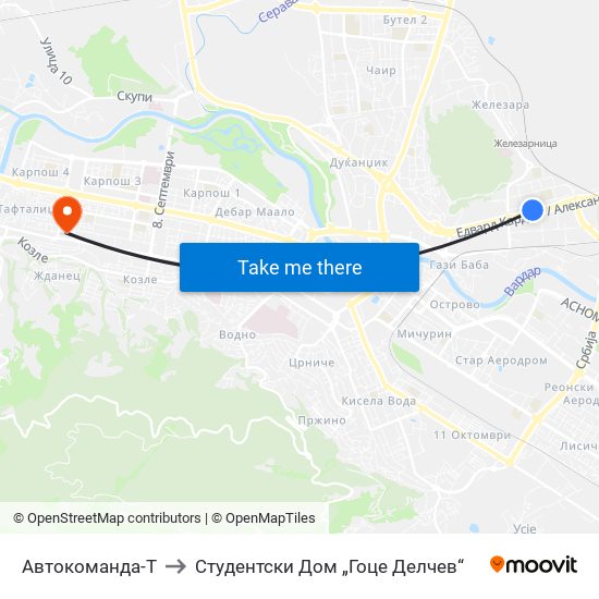 Автокоманда-Т to Студентски Дом „Гоце Делчев“ map