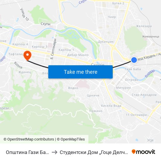 Општина Гази Баба to Студентски Дом „Гоце Делчев“ map