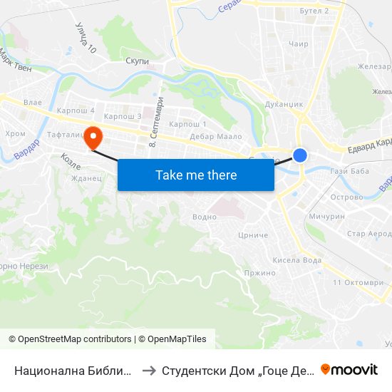 Национална  Библиотека to Студентски Дом „Гоце Делчев“ map