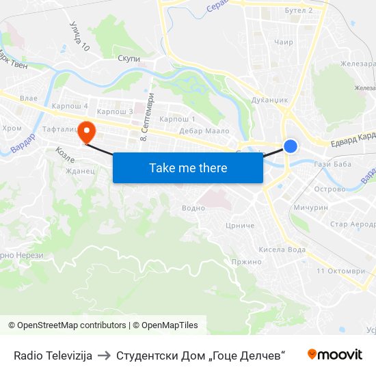 Radio Televizija to Студентски Дом „Гоце Делчев“ map