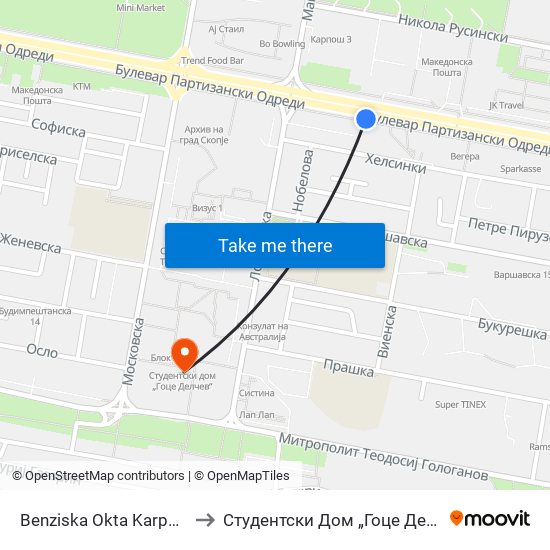 Benziska Okta Karposh 3 to Студентски Дом „Гоце Делчев“ map