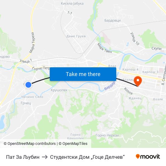 Пат За Љубин to Студентски Дом „Гоце Делчев“ map