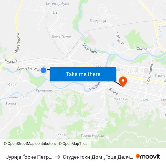 Јурија Ѓорче Петров to Студентски Дом „Гоце Делчев“ map