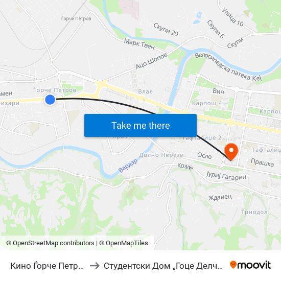 Кино Ѓорче Петров to Студентски Дом „Гоце Делчев“ map