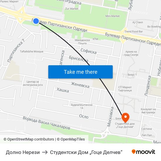 Долно Нерези to Студентски Дом „Гоце Делчев“ map