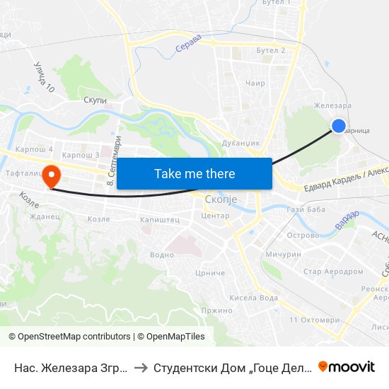 Нас. Железара Згради to Студентски Дом „Гоце Делчев“ map