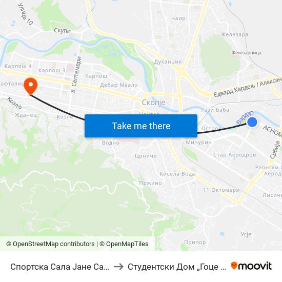 Спортска Сала Јане Сандански to Студентски Дом „Гоце Делчев“ map