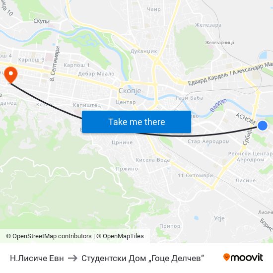 Н.Лисиче Евн to Студентски Дом „Гоце Делчев“ map