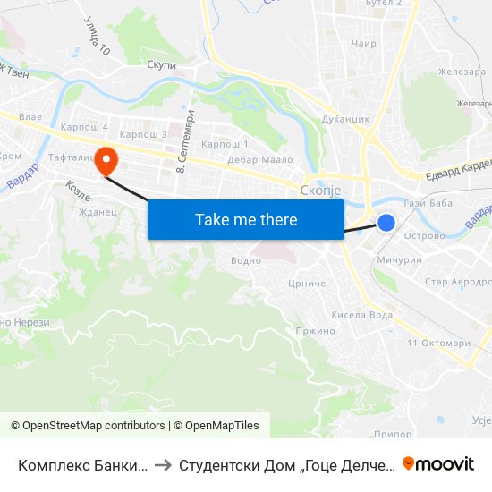 Комплекс Банки 2 to Студентски Дом „Гоце Делчев“ map