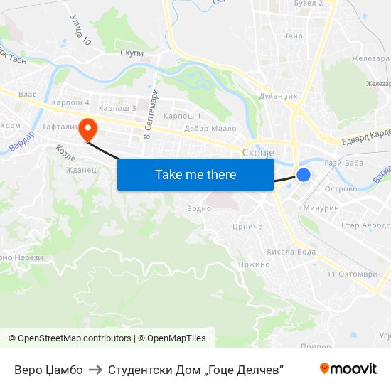 Веро Џамбо to Студентски Дом „Гоце Делчев“ map