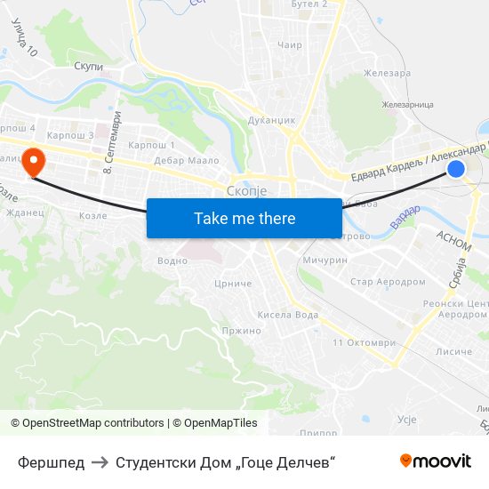 Фершпед to Студентски Дом „Гоце Делчев“ map