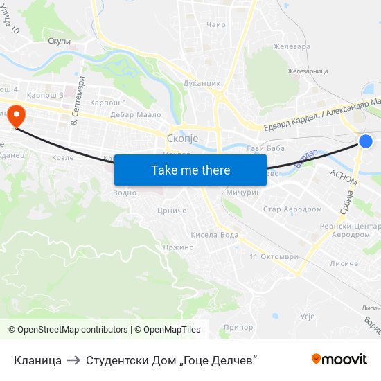 Кланица to Студентски Дом „Гоце Делчев“ map