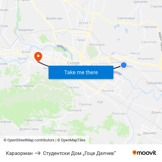 Караорман to Студентски Дом „Гоце Делчев“ map