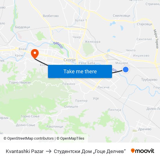 Kvantashki Pazar to Студентски Дом „Гоце Делчев“ map