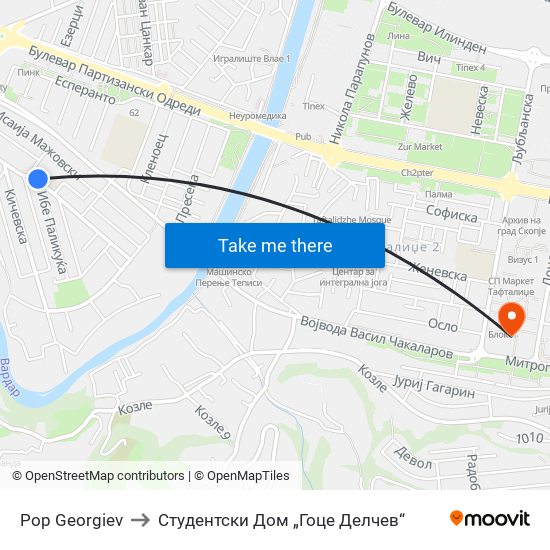 Pop Georgiev to Студентски Дом „Гоце Делчев“ map