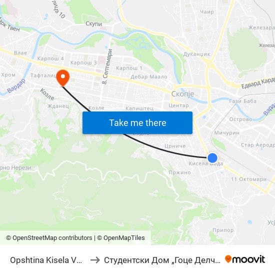 Opshtina Kisela Voda to Студентски Дом „Гоце Делчев“ map