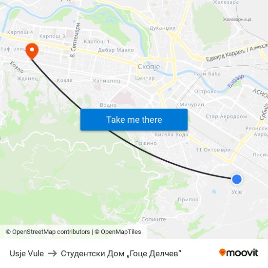Usje Vule to Студентски Дом „Гоце Делчев“ map