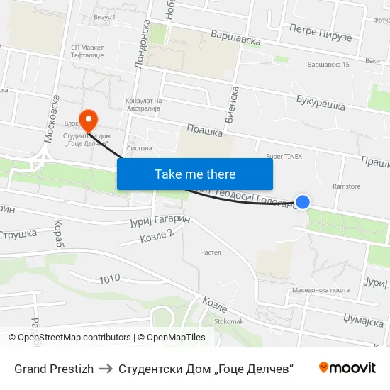 Grand Prestizh to Студентски Дом „Гоце Делчев“ map