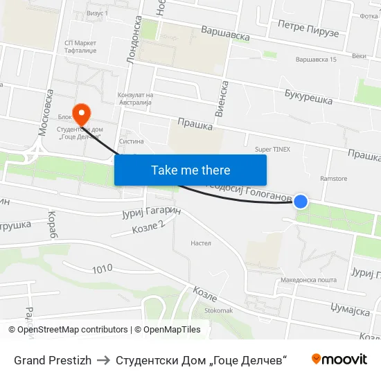 Grand Prestizh to Студентски Дом „Гоце Делчев“ map