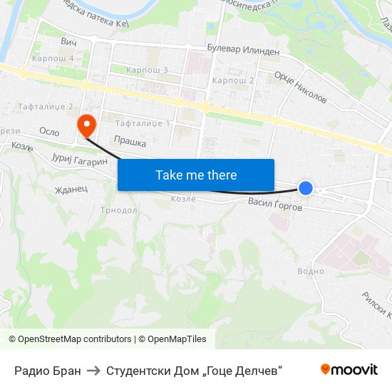 Радио Бран to Студентски Дом „Гоце Делчев“ map