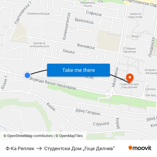 Ф-Ка Реплек to Студентски Дом „Гоце Делчев“ map