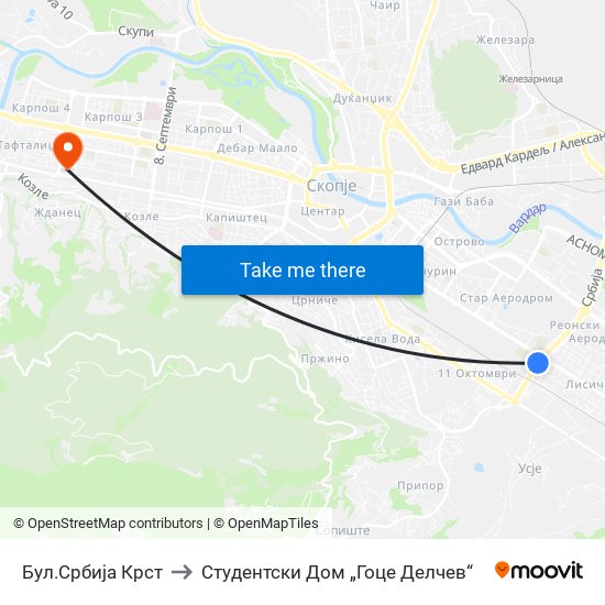 Бул.Србија Крст to Студентски Дом „Гоце Делчев“ map