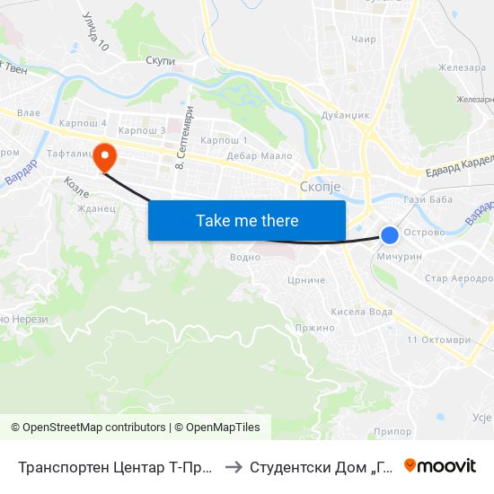Транспортен Центар Т-Приградски Линии to Студентски Дом „Гоце Делчев“ map