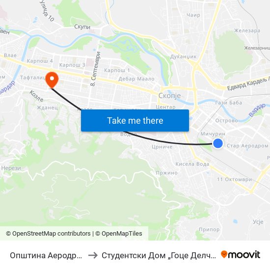 Општина Аеродром to Студентски Дом „Гоце Делчев“ map