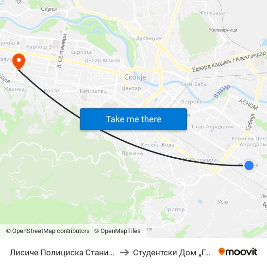 Лисиче Полициска Станица-Кон Центар to Студентски Дом „Гоце Делчев“ map