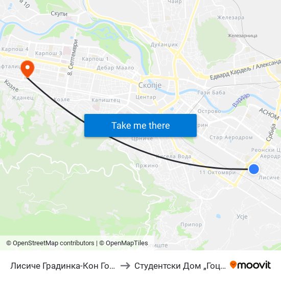 Лисиче Градинка-Кон Горно Лисиче to Студентски Дом „Гоце Делчев“ map