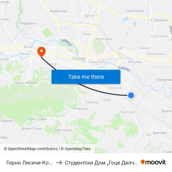 Горно Лисиче-Кон Т to Студентски Дом „Гоце Делчев“ map