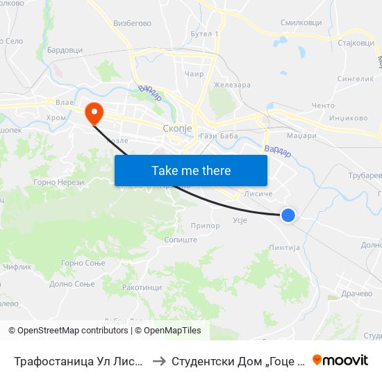 Трафостаница Ул Лисец-Кон Т to Студентски Дом „Гоце Делчев“ map