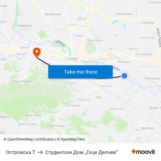 Островска Т to Студентски Дом „Гоце Делчев“ map