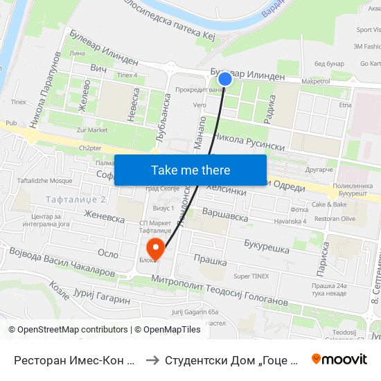 Ресторан Имес-Кон Центар to Студентски Дом „Гоце Делчев“ map