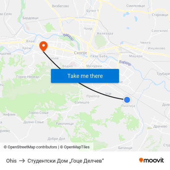 Ohis to Студентски Дом „Гоце Делчев“ map