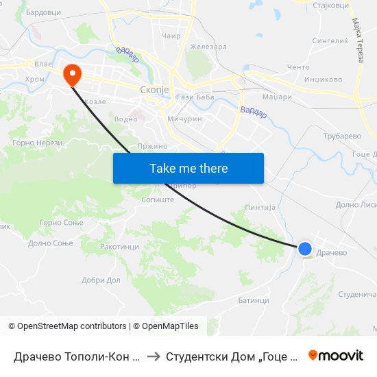 Драчево Тополи-Кон Центар to Студентски Дом „Гоце Делчев“ map