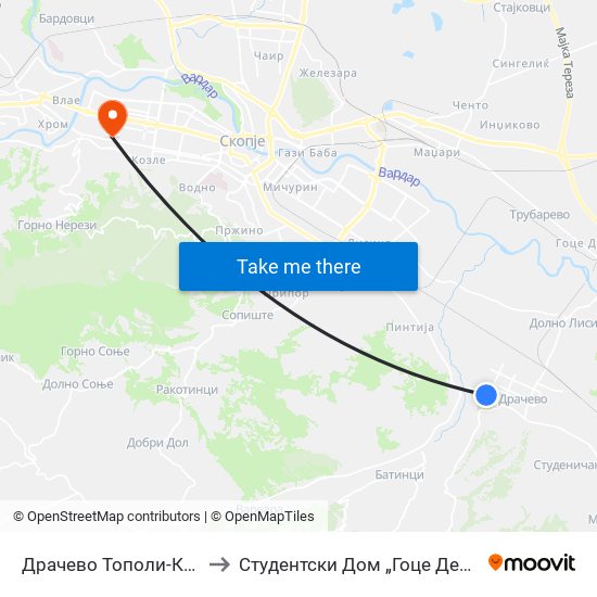 Драчево Тополи-Кон Т to Студентски Дом „Гоце Делчев“ map