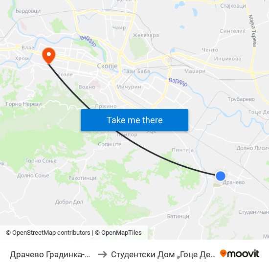 Драчево Градинка-Кон Т to Студентски Дом „Гоце Делчев“ map