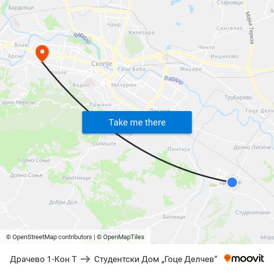 Драчево 1-Кон Т to Студентски Дом „Гоце Делчев“ map