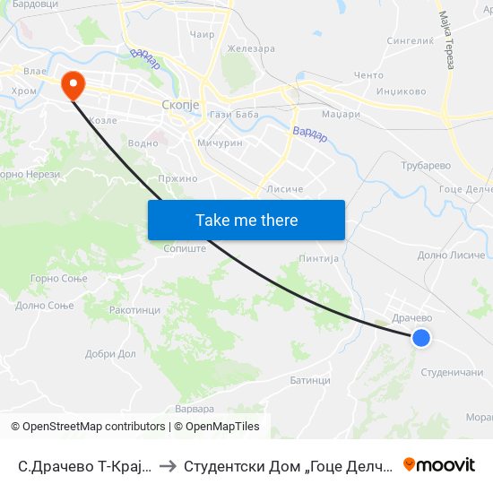 С.Драчево Т-Крајна to Студентски Дом „Гоце Делчев“ map