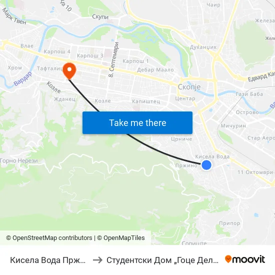 Кисела Вода Пржино to Студентски Дом „Гоце Делчев“ map