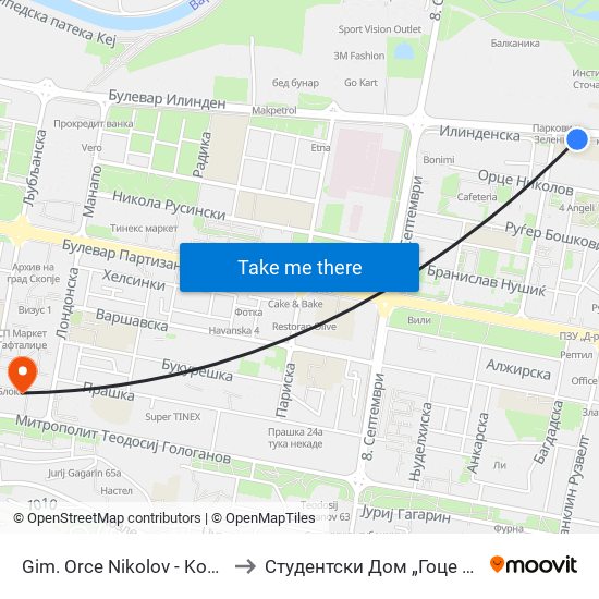 Gim. Orce Nikolov - Kon Centar to Студентски Дом „Гоце Делчев“ map