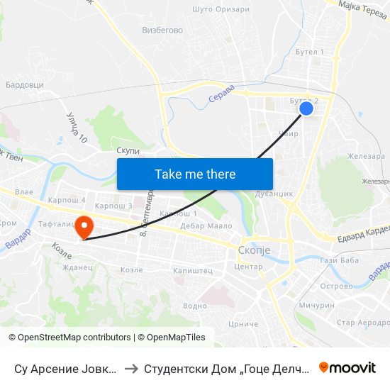 Су Арсение Јовков to Студентски Дом „Гоце Делчев“ map