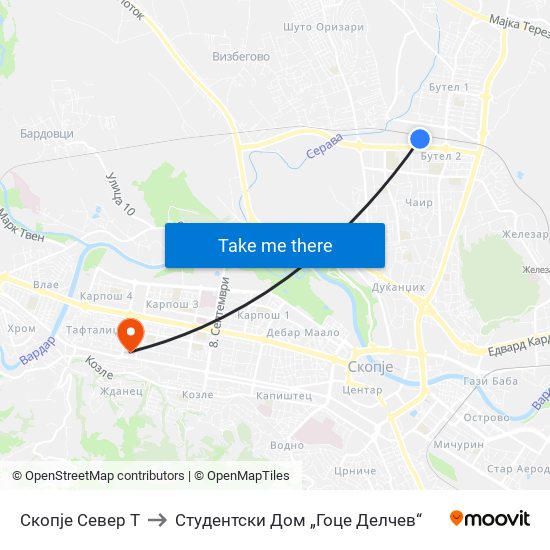 Скопје Север Т to Студентски Дом „Гоце Делчев“ map