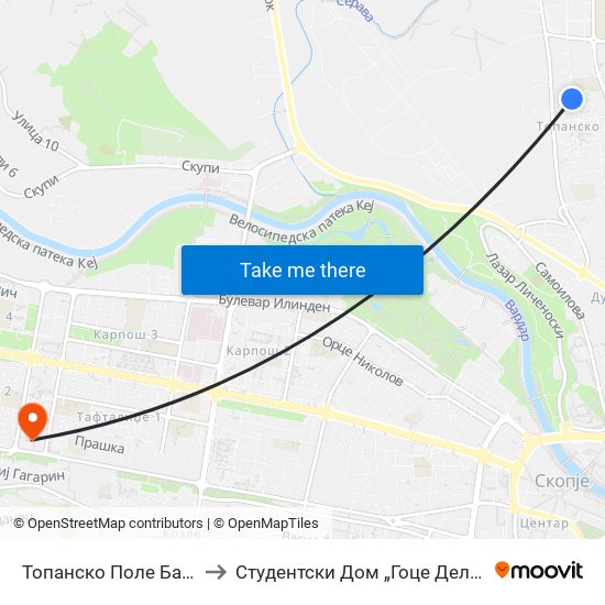 Топанско Поле Банка to Студентски Дом „Гоце Делчев“ map