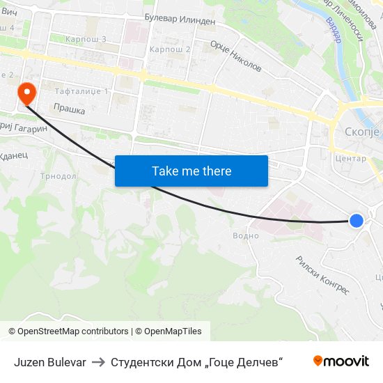 Juzen Bulevar to Студентски Дом „Гоце Делчев“ map