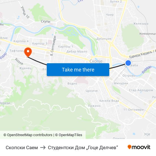 Скопски Саем to Студентски Дом „Гоце Делчев“ map