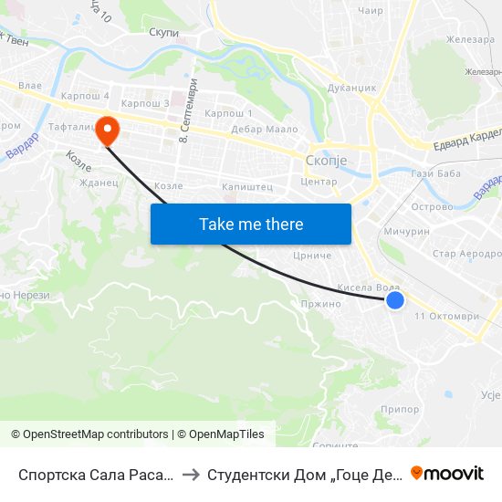 Спортска Сала Расадник to Студентски Дом „Гоце Делчев“ map