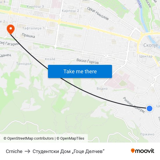 Crniche to Студентски Дом „Гоце Делчев“ map