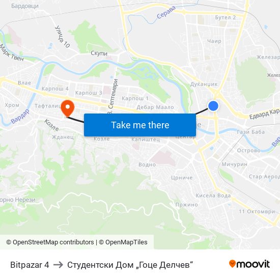 Bitpazar 4 to Студентски Дом „Гоце Делчев“ map